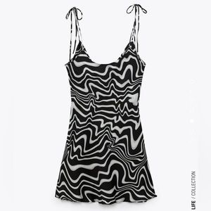NWT Zara Join Life black & white trippy psychedelic tie strap satin slip dress